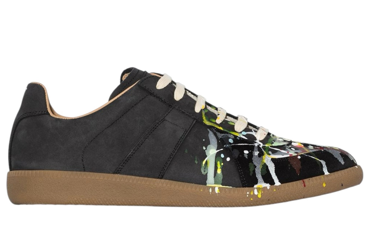 MAISON MARGIELA GAT SNEAKER “BLACK SUEDE PAINT SPLATTER” – VDTX