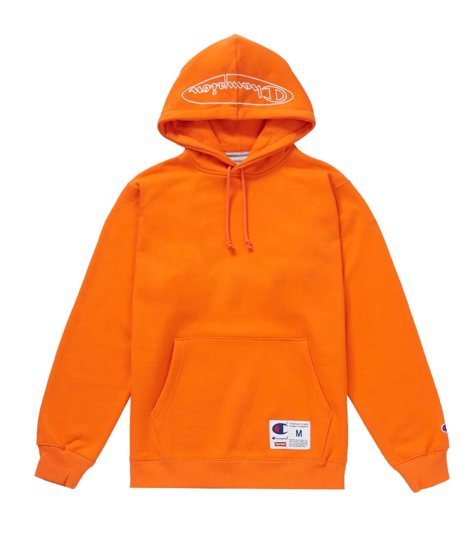 SUPREME X CHAMPION OUTLINE HOODED SWEATSHIRT - ORANGE – VDTX