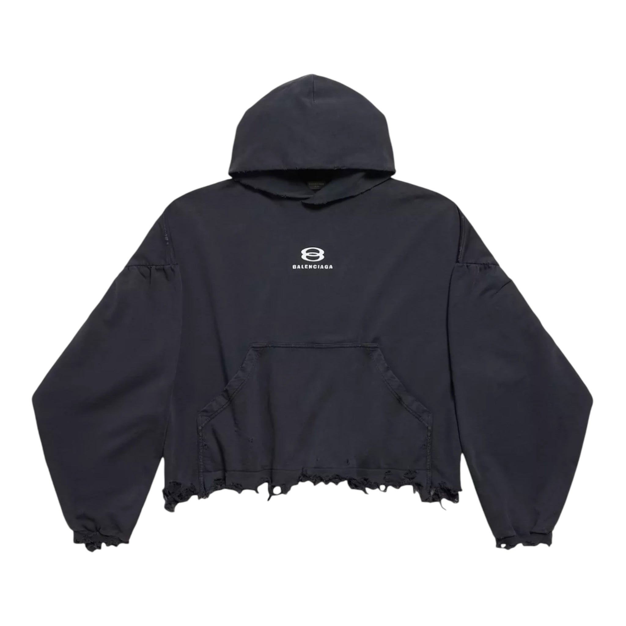 BALENCIAGA CROPPED UNITY LOGO HOODIE - BLACK