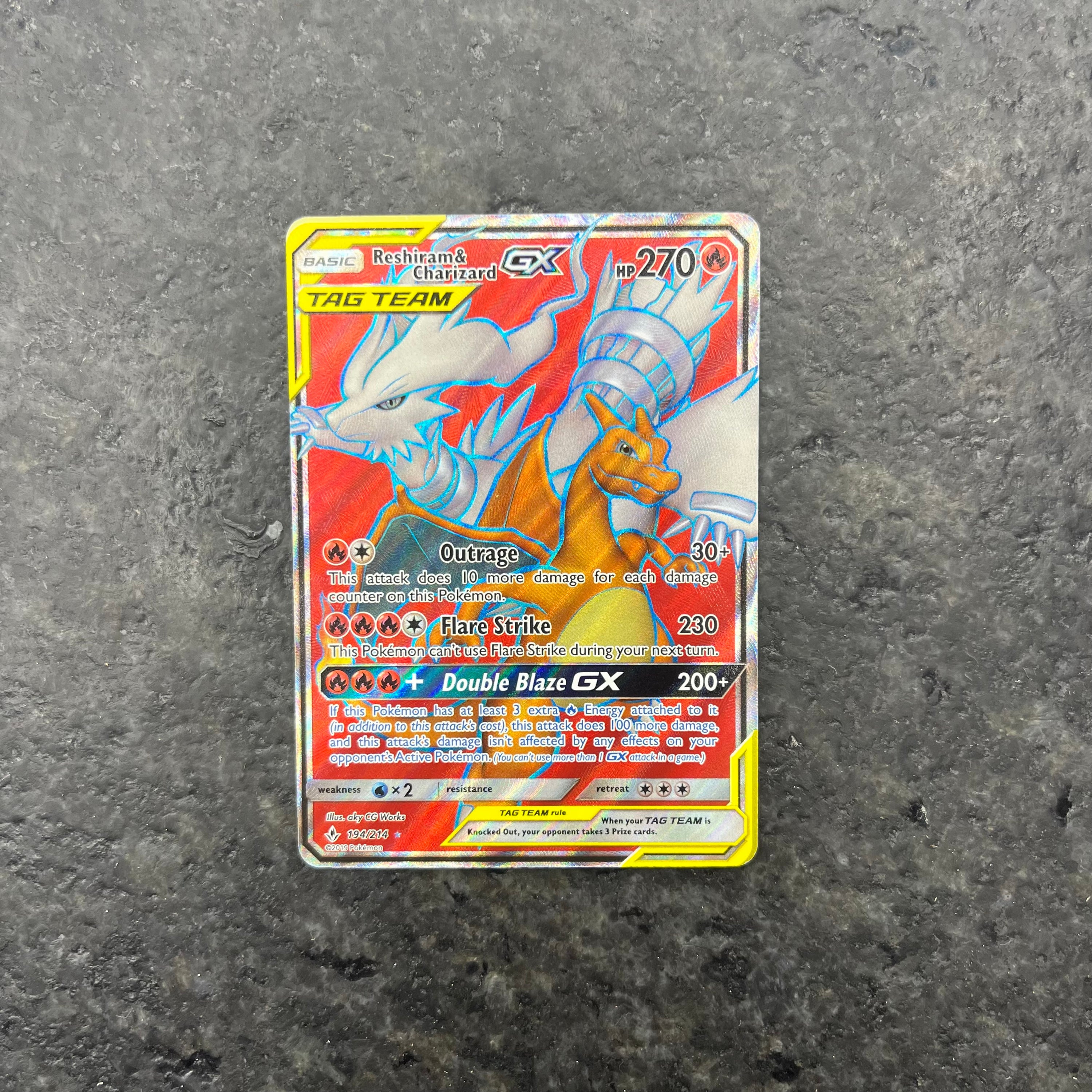 RESHIRAM & CHARIZARD GX TAG TEAM FULL ART 194/214 (NM)