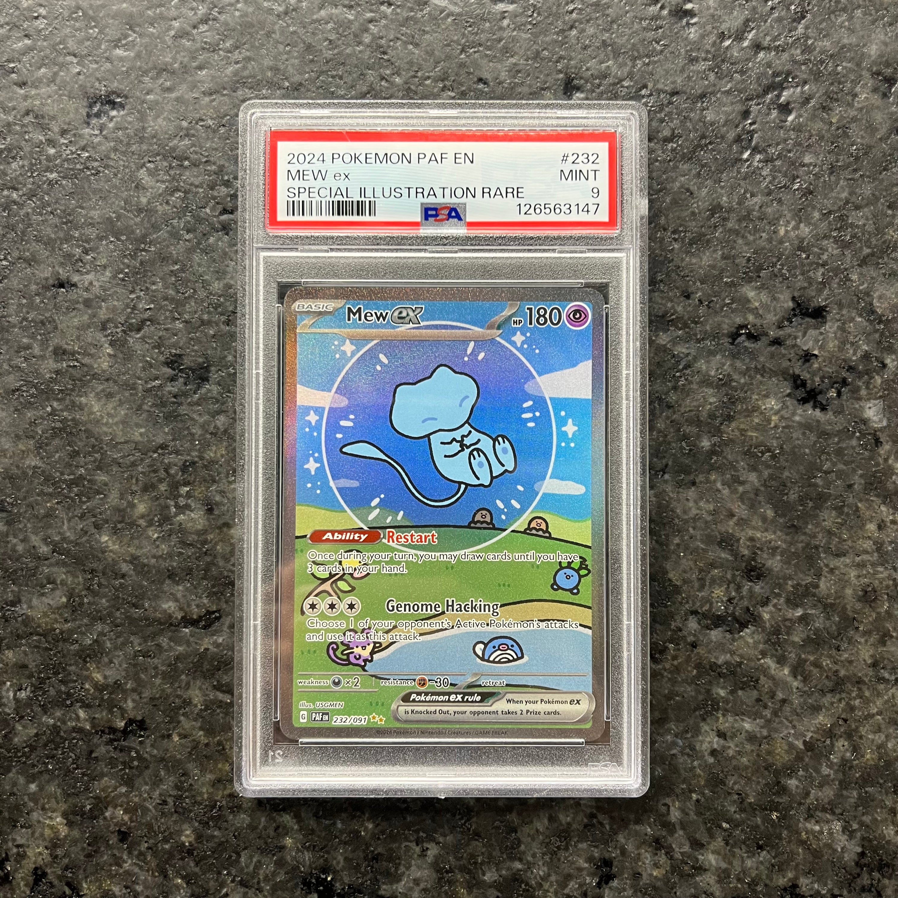 MEW EX PALDEAN FATES SHINY SIR 232/091 PSA 9m