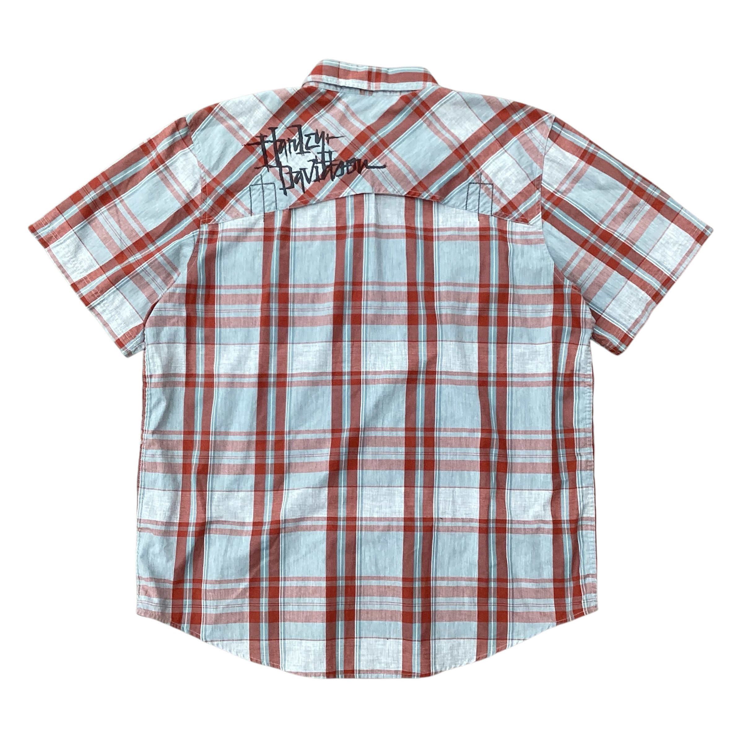 HARLEY DAVIDSON FLANNEL BUTTON UP WORKER SHIRT BLUE