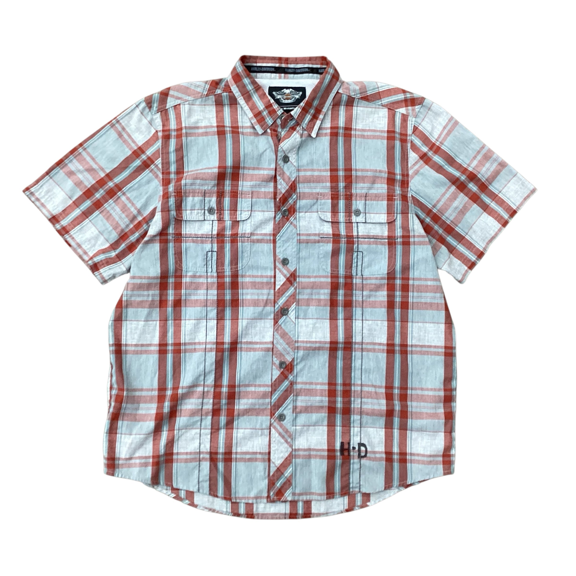 HARLEY DAVIDSON FLANNEL BUTTON UP WORKER SHIRT BLUE