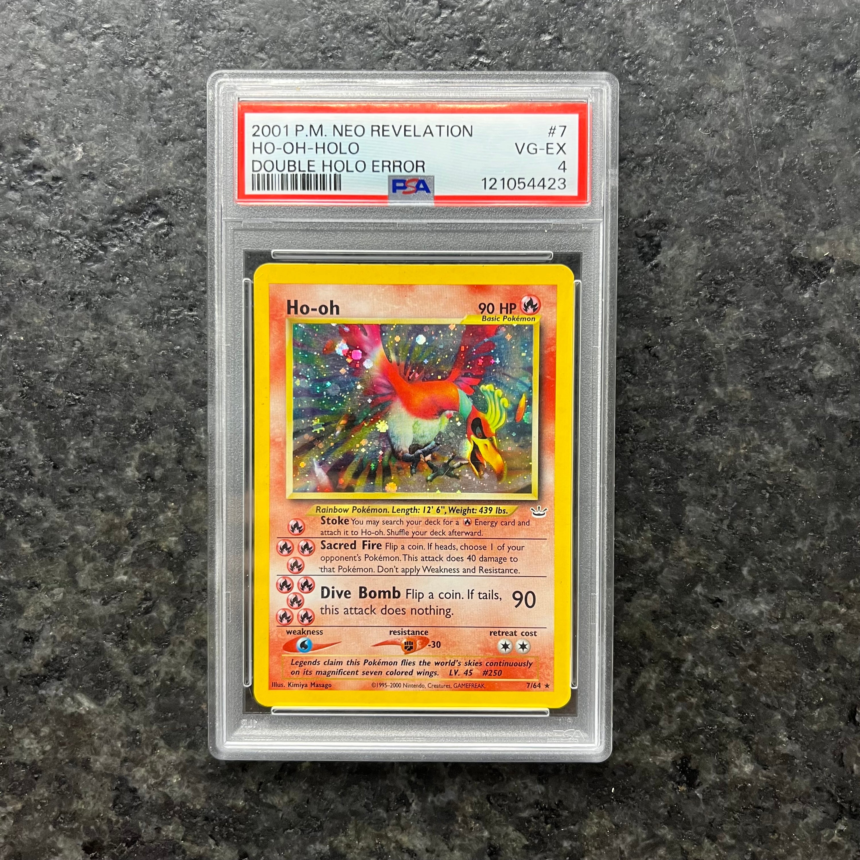 HO-OH NEO REVELATION DOUBLE HOLO ERROR 7/64 PSA 4