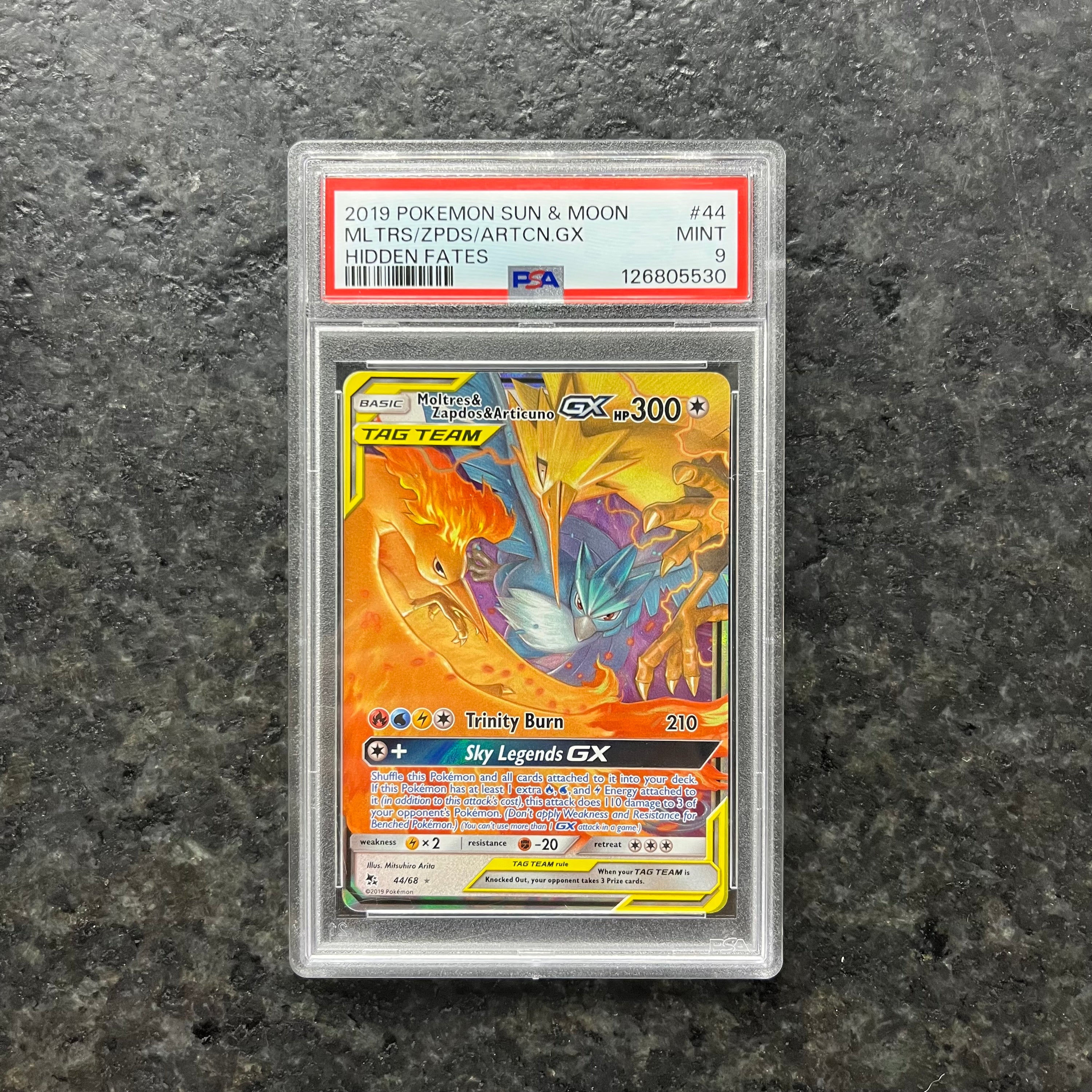 MOLTRES & ARTICUNO & ZAPDOS GX TAG TEAM 44/68 PSA 9