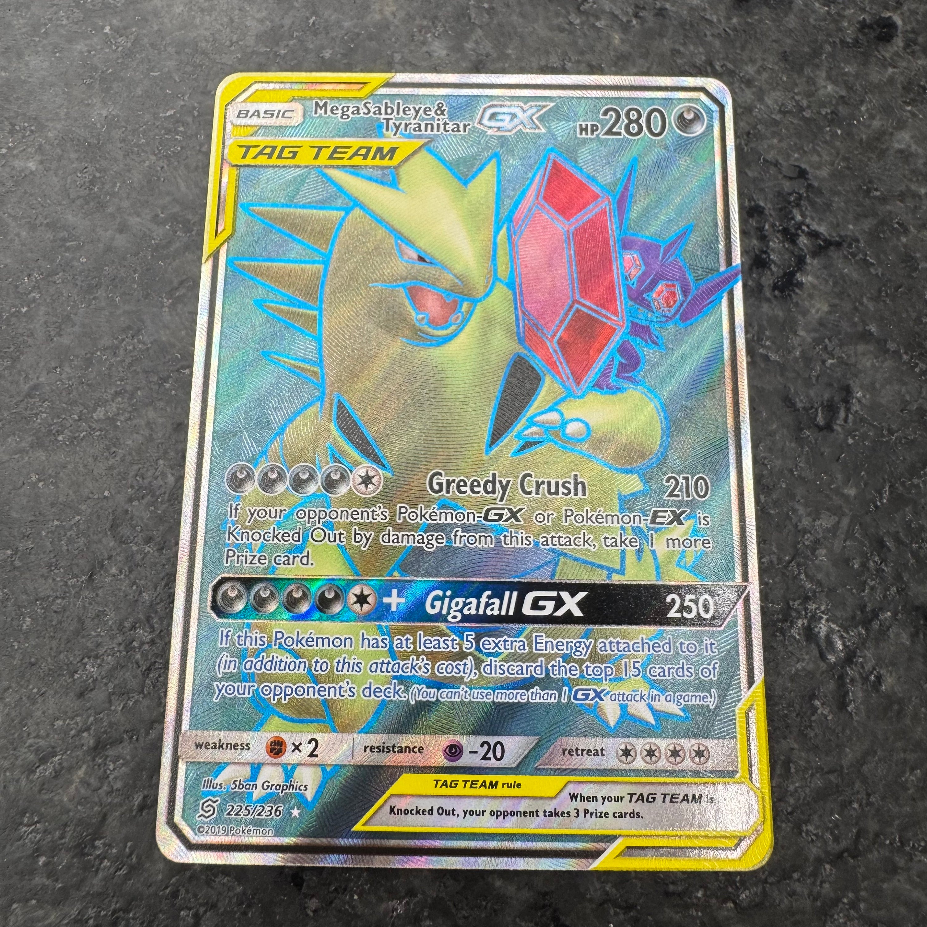 MEGA SABLEYE & TYRANITAR GX FULL ART 225/236 (NM)