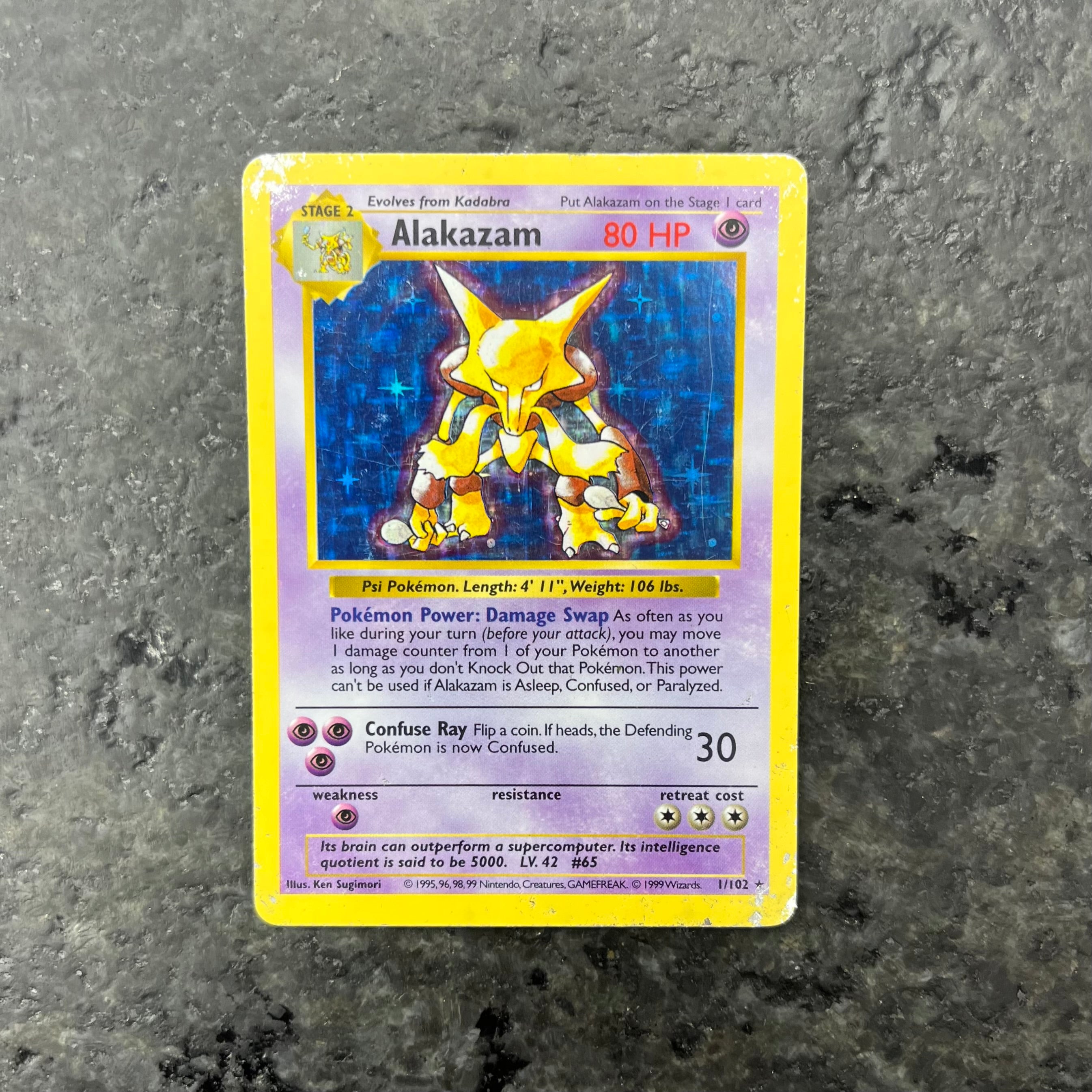 ALAKAZAM BASE SET SHADOWLESS 1/102 (HP)