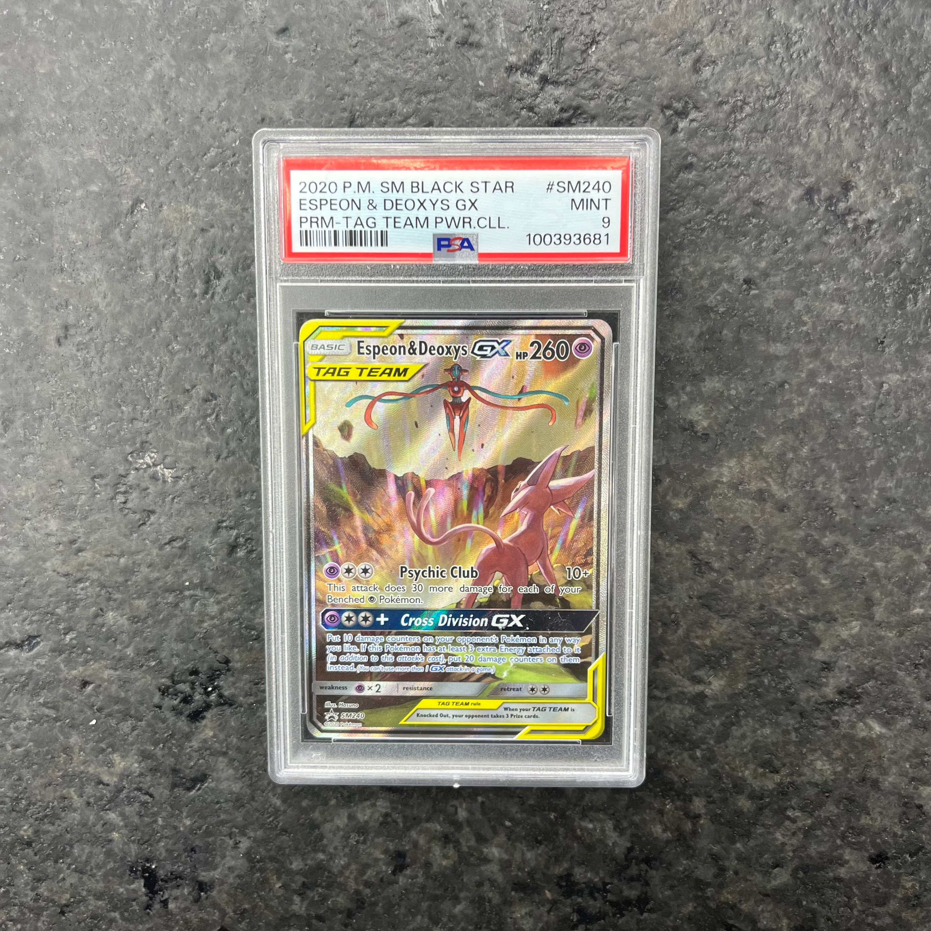 ESPEON & DEOXYS GX TAG TEAM ALT ART SM240 PROMO PSA 9