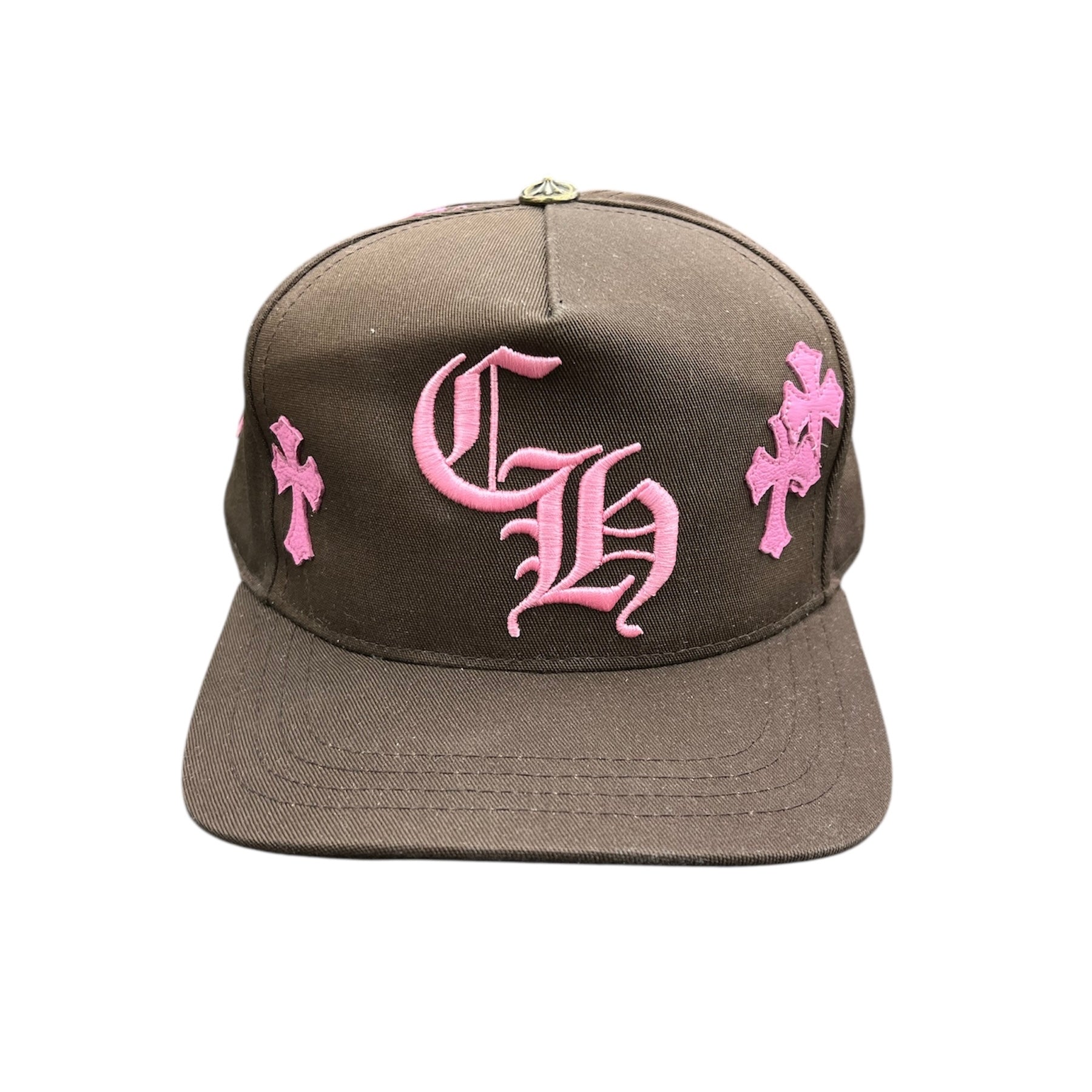 CHROME HEARTS 9 CROSS PATCH TRUCKER SNAPBACK - BROWN / PINK