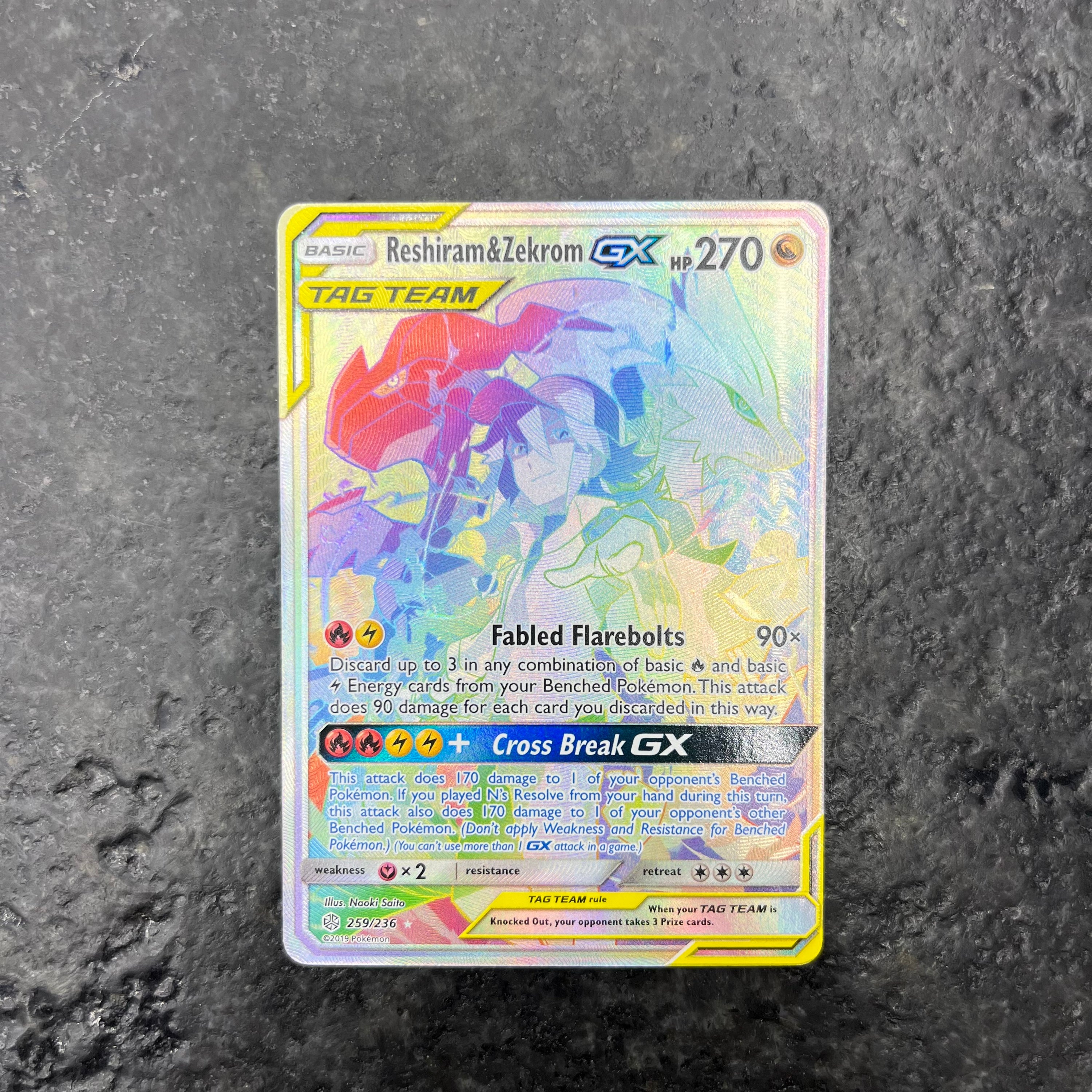 RESHIRAM & ZEKROM GX TAG TEAM RAINBOW RARE FULL ART 259/236 (NM)