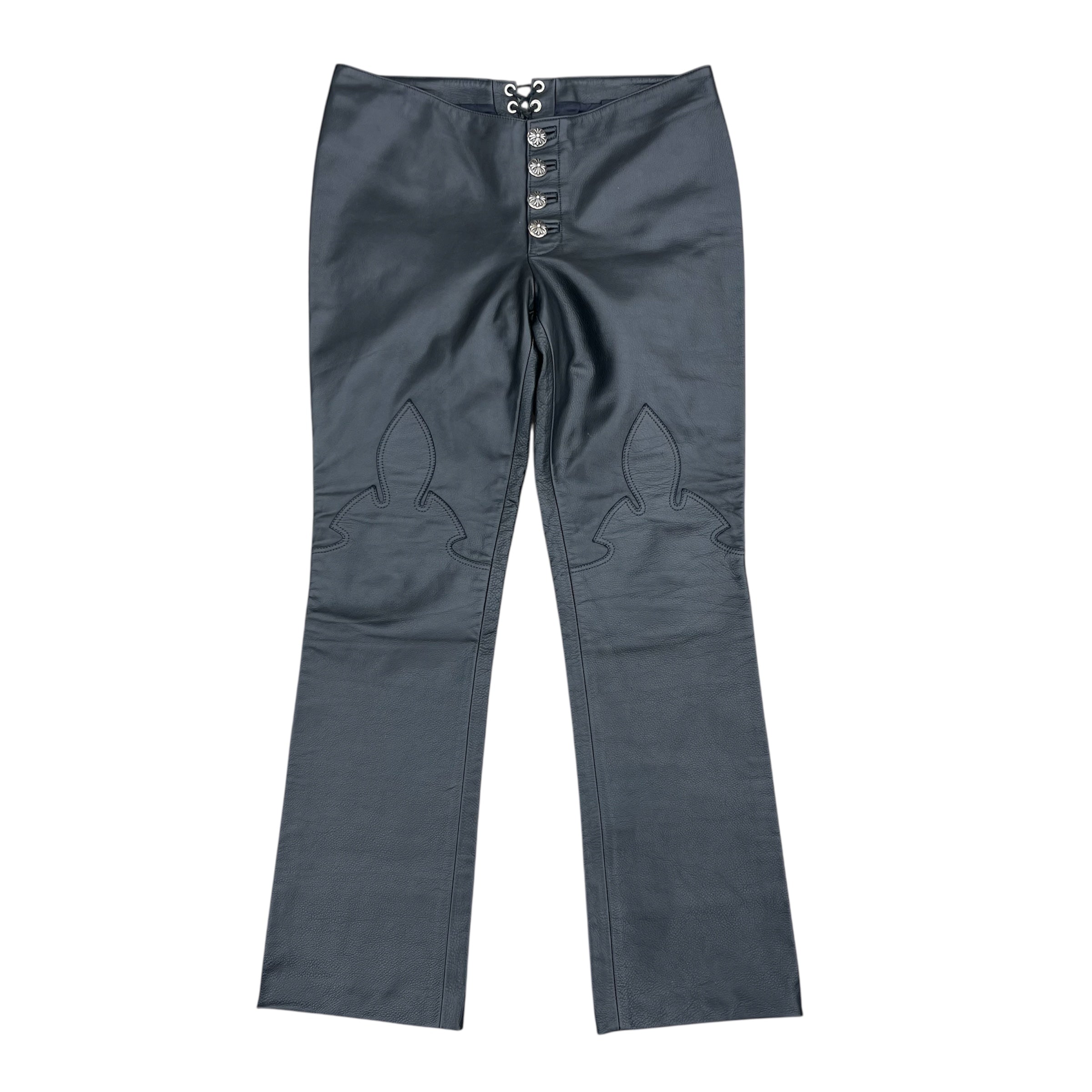 CHROME HEARTS 1/1 LACE UP FLEUR LEATHER PANTS