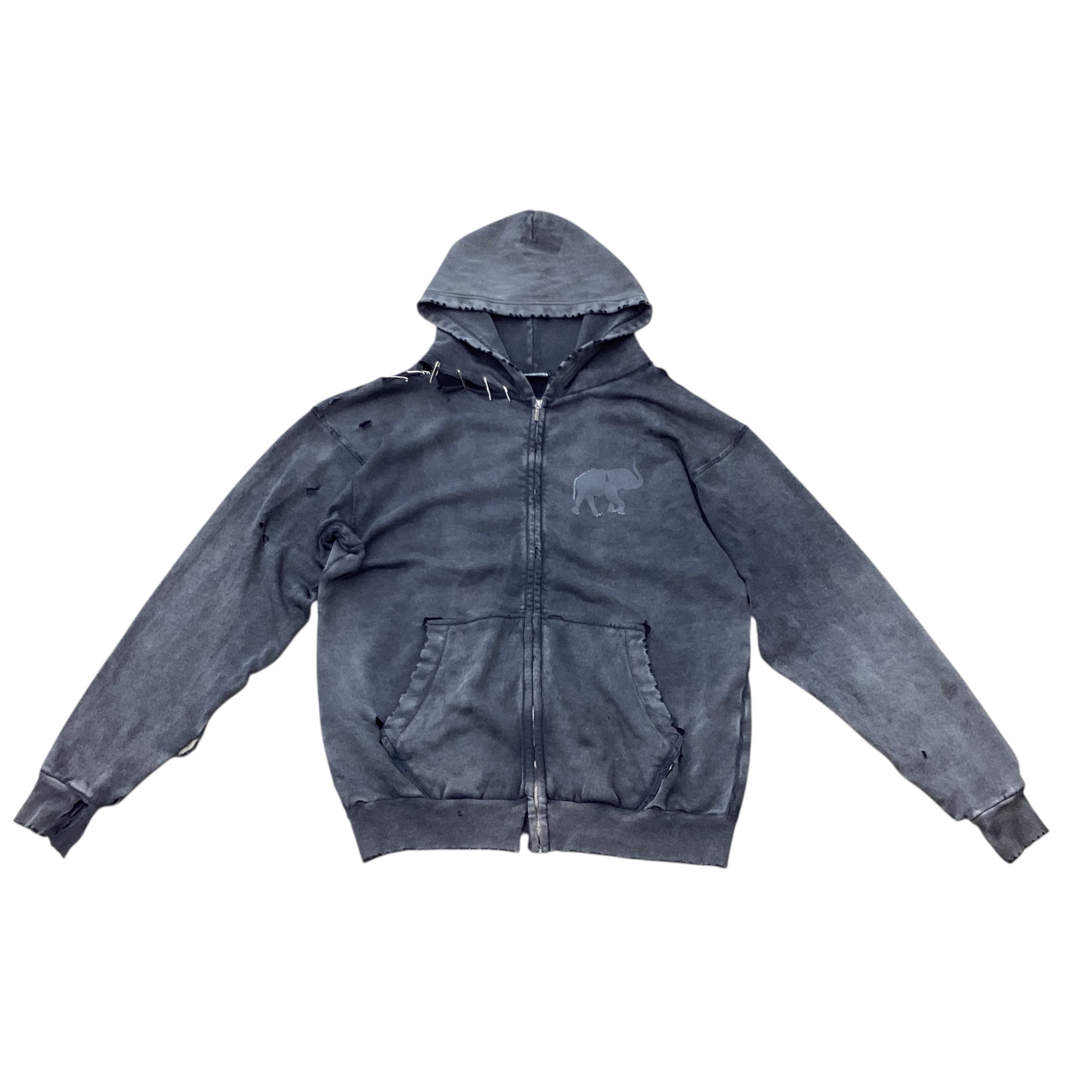 BALENCIAGA DISTRESSED ELEPHANT ZIP UP HOODIE