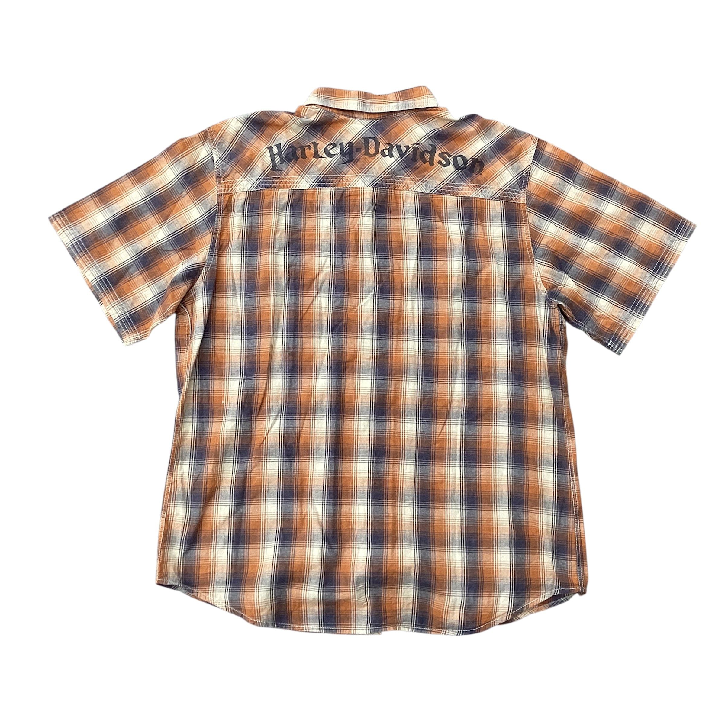 HARLEY DAVIDSON FLANNEL BUTTON UP WORKER SHIRT ORANGE