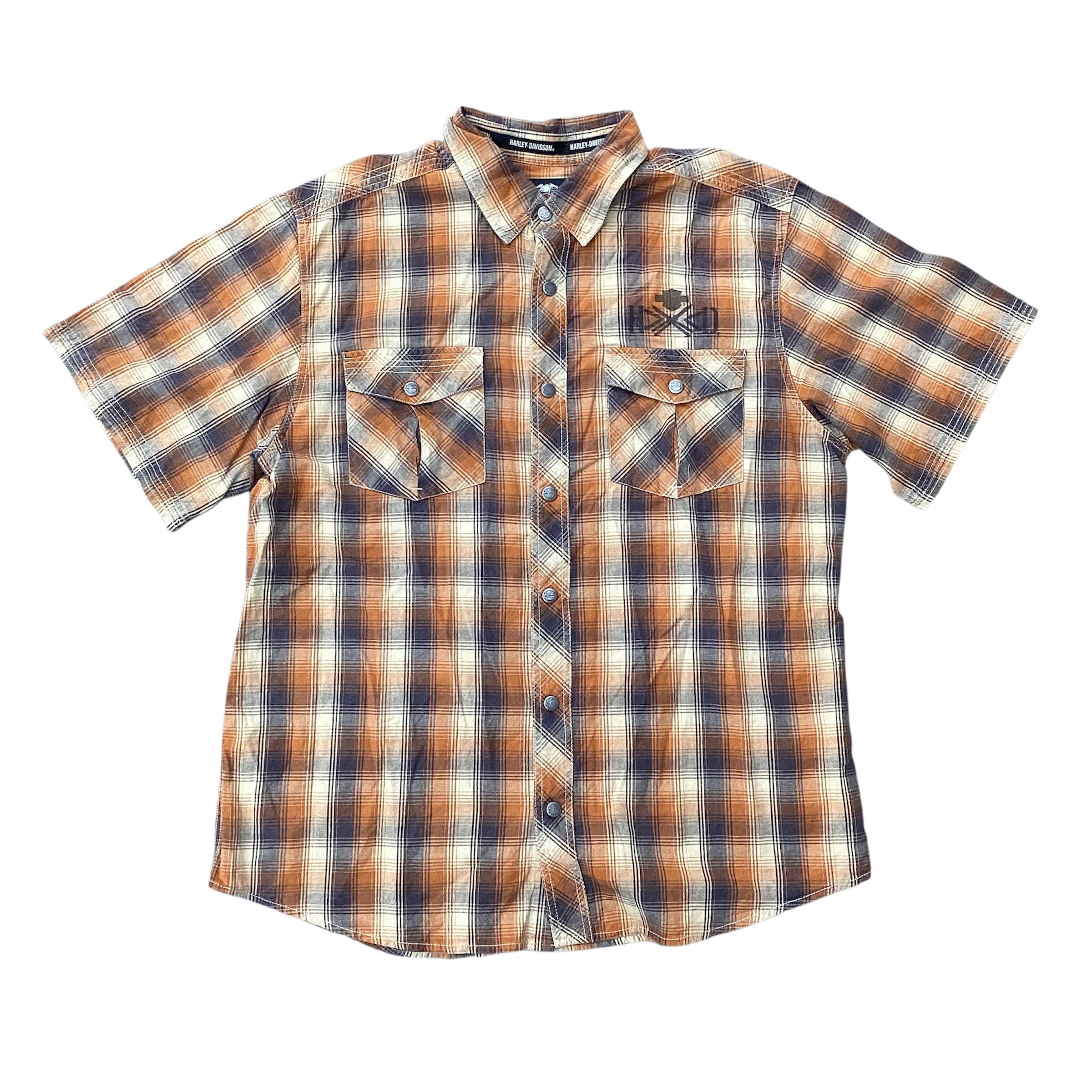 HARLEY DAVIDSON FLANNEL BUTTON UP WORKER SHIRT ORANGE