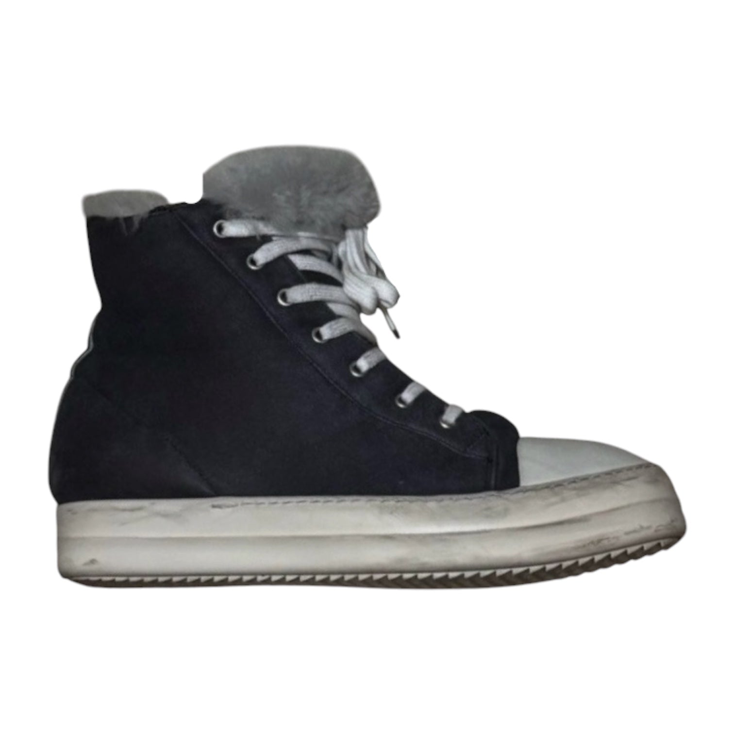 RICK OWENS FUR LINED BLISTERED LEATHER RAMONES
