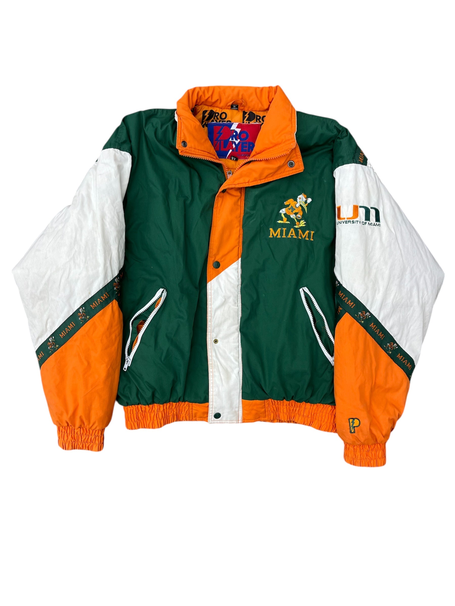 VINTAGE 90s MIAMI HURRICANES PRO PLAYER PUFFER JACKET