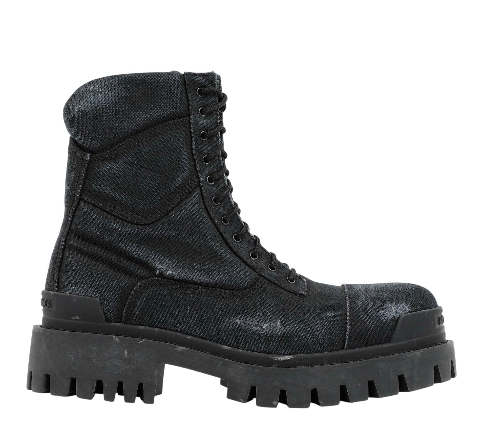 BALENCIAGA DISTRESSED CANVAS STRIKE BOOT “BLACK”