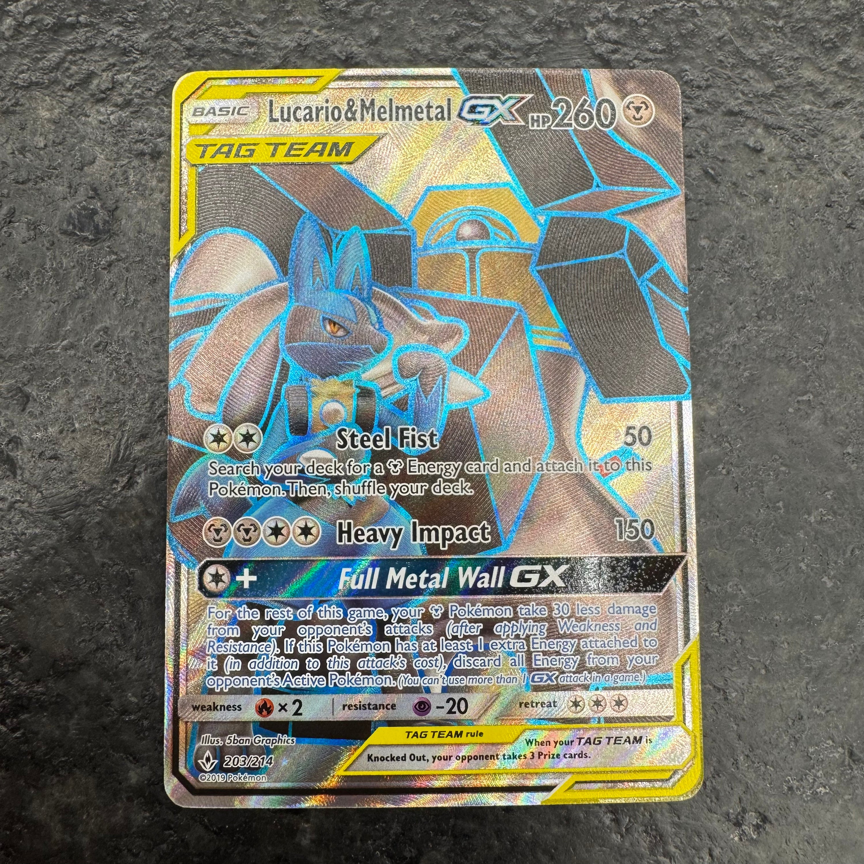 LUCARIO & MELMETAL GX FULL ART TAG TEAM 203/214 (NM)