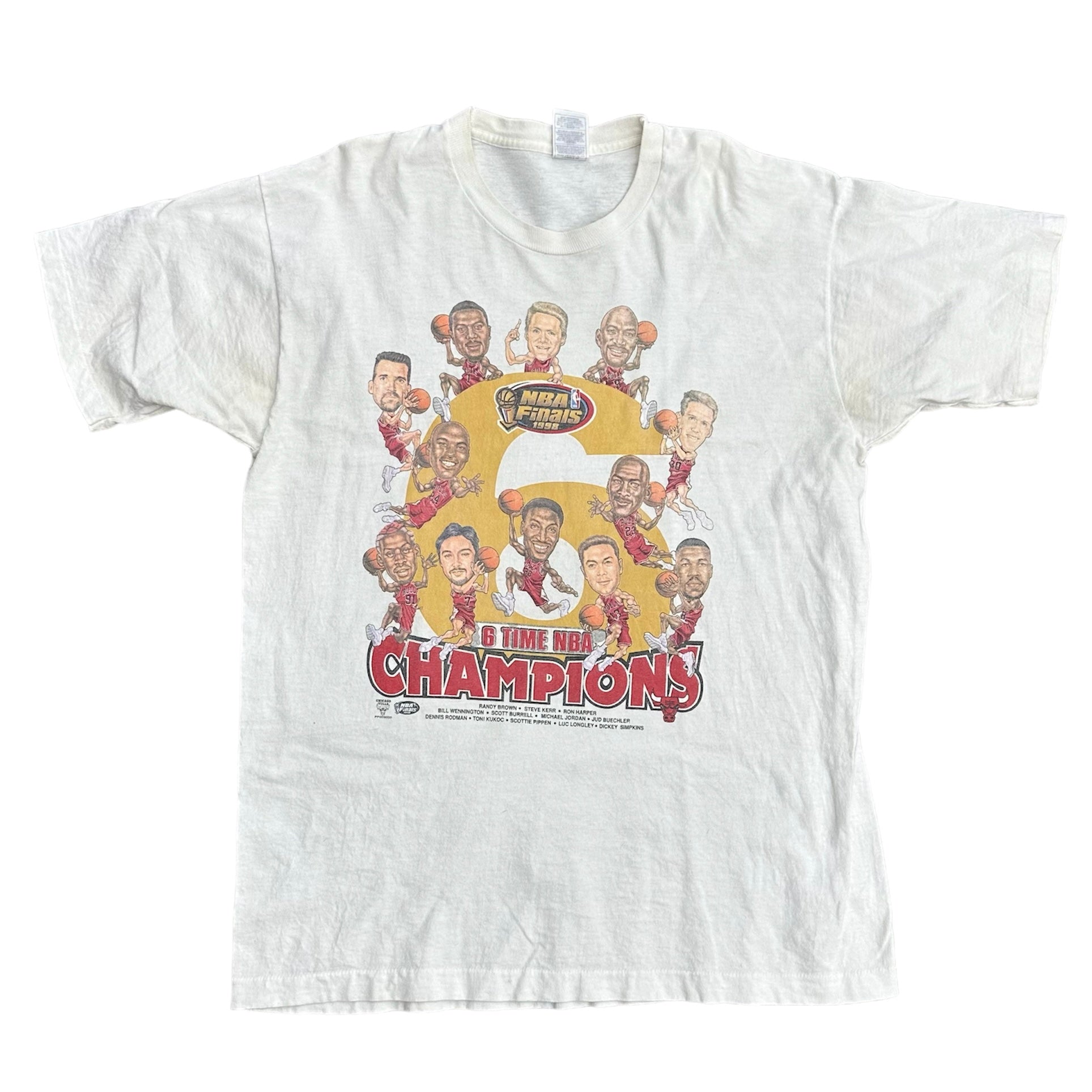 1998 CARICATURE 6-TIME NBA CHAMPS CHICAGO BULLS TEE