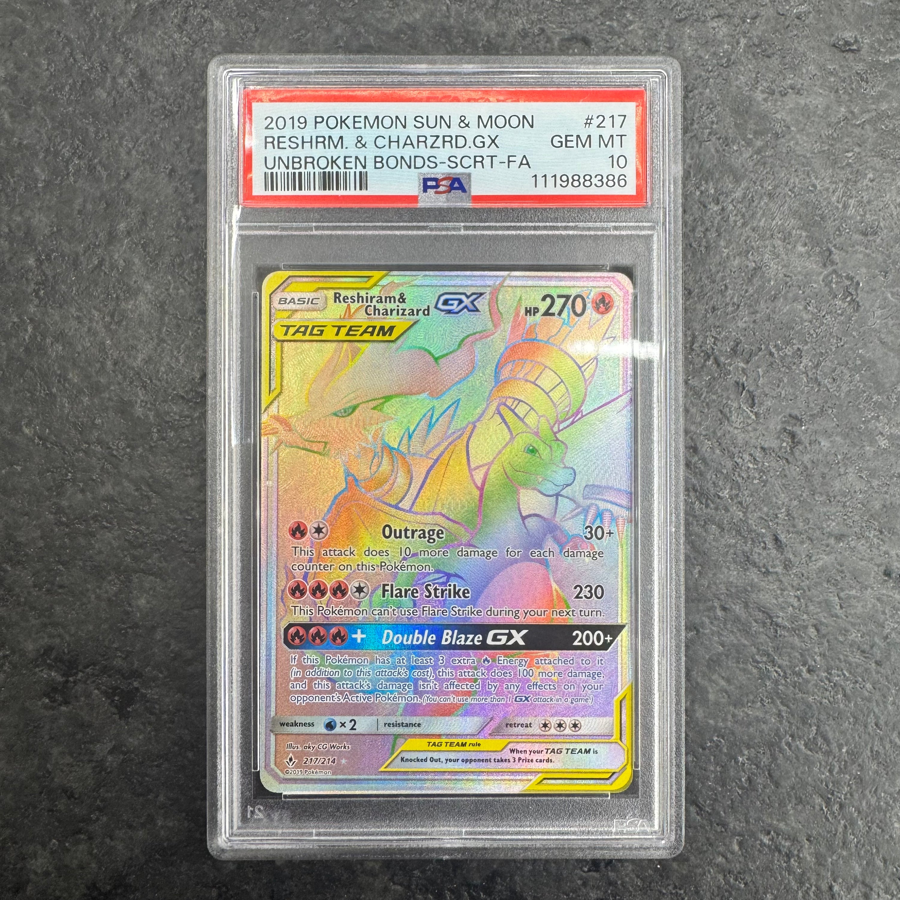RESHIRAM & CHARIZARD GX 217/214 SECRET RARE PSA 10