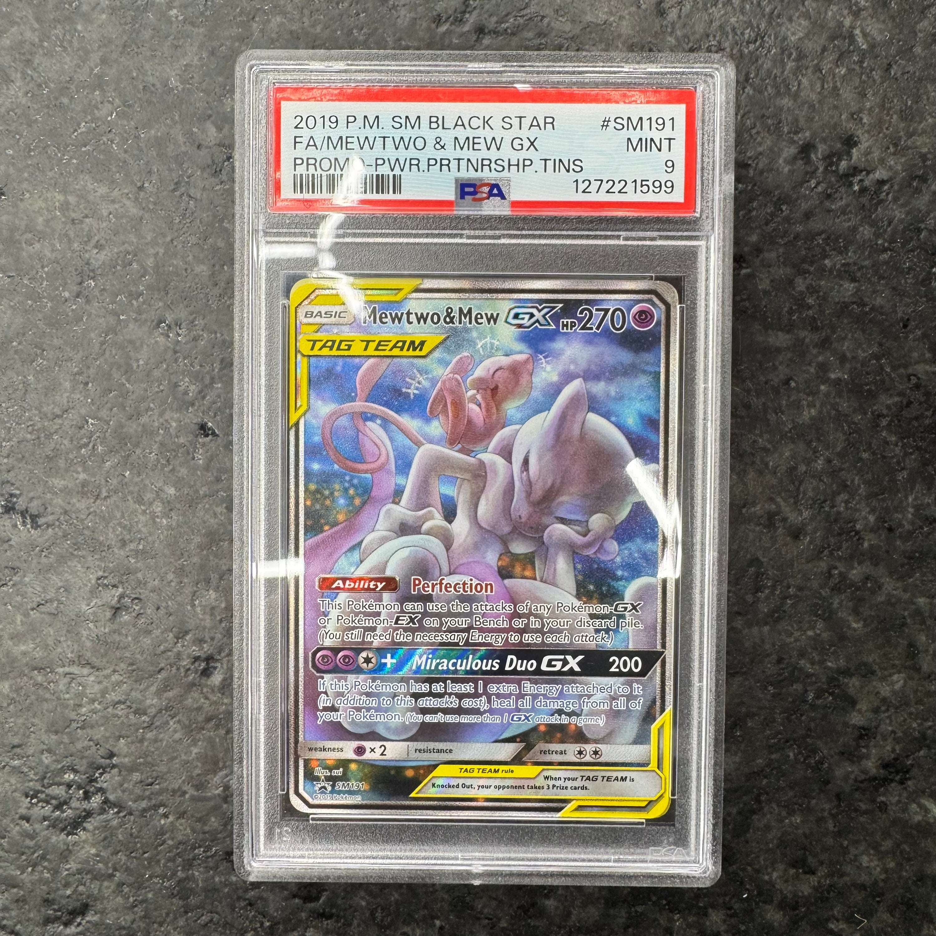 MEWTWO & MEW GX TAG TEAM SM191 PSA 9