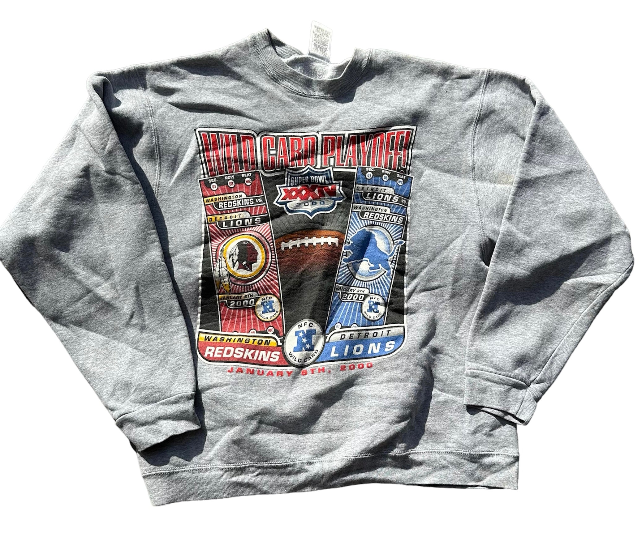 2000 WILD CARD PLAYOFF LIONS VS REDSKINS CREWNECK (LR)