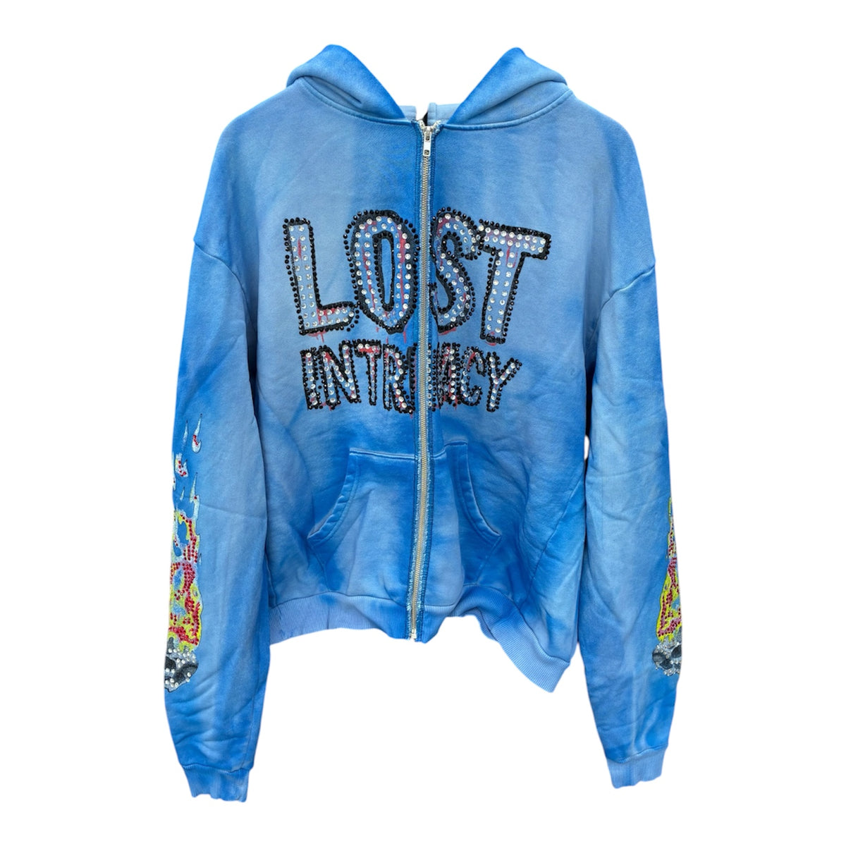 LOST INTRICACY STUDDED RAGLAN BLUE WASHED HOODIE