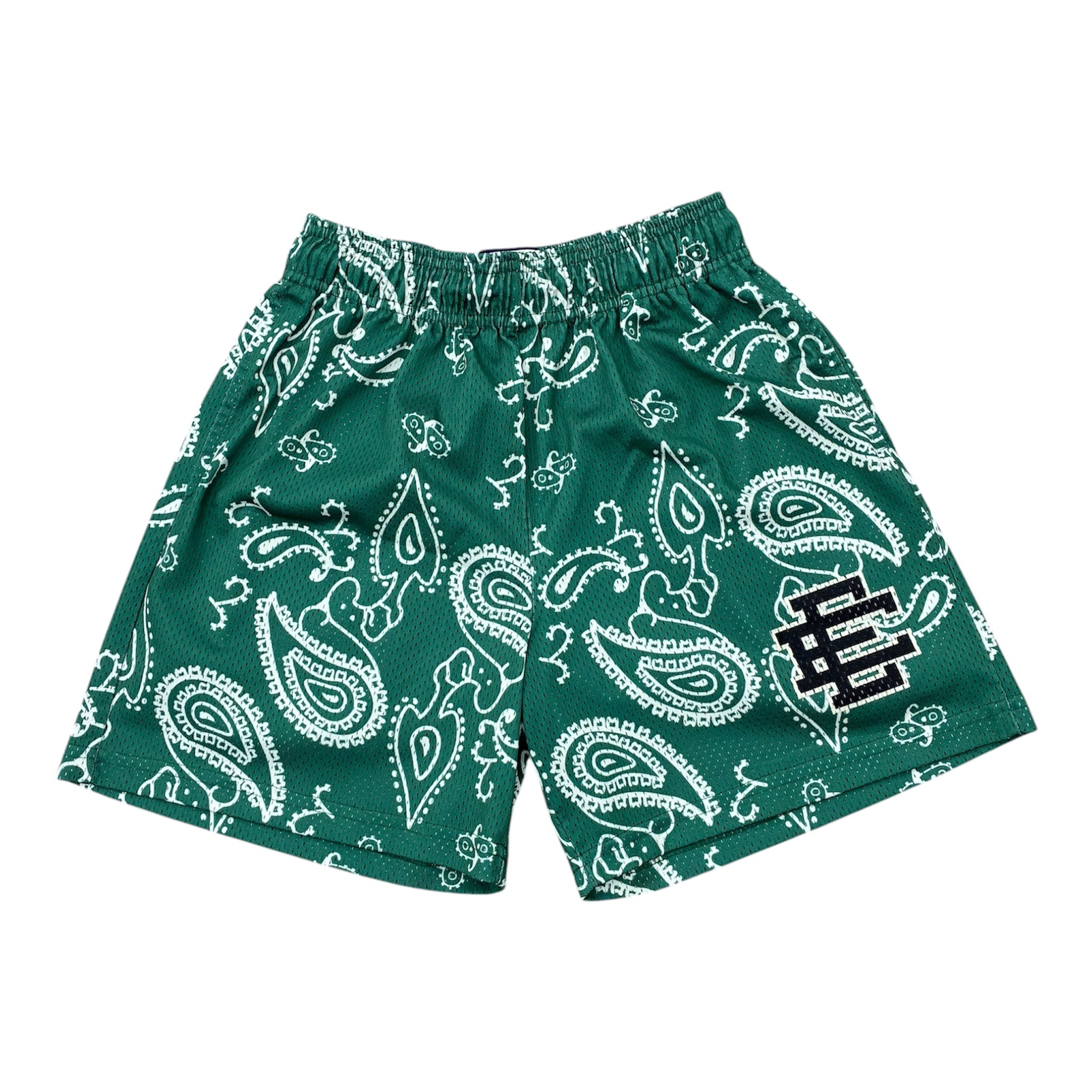 ERIC EMANUEL “GREEN PAISLEY” LOGO SHORTS