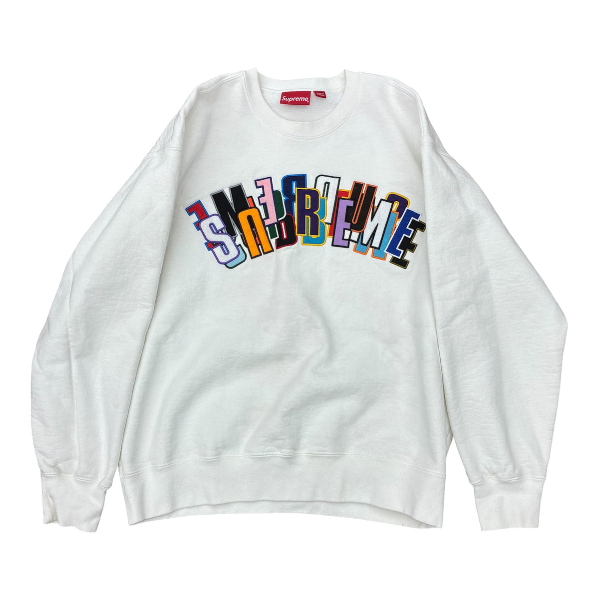 SUPREME STACKED LOGO CREWNECK WHITE