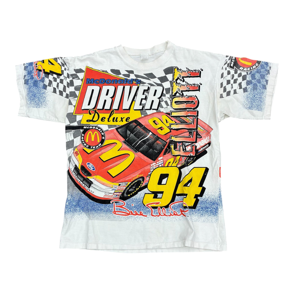 VINTAGE 90S NASCAR MCDONALDS DRIVER ELLIOT 94 AOP TEE