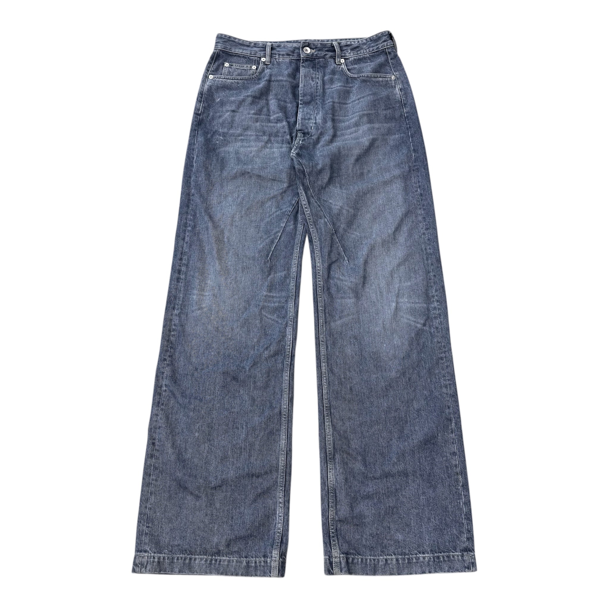 RICK OWENS GETH CUT SELVEDGE DENIM - WASHED GREY
