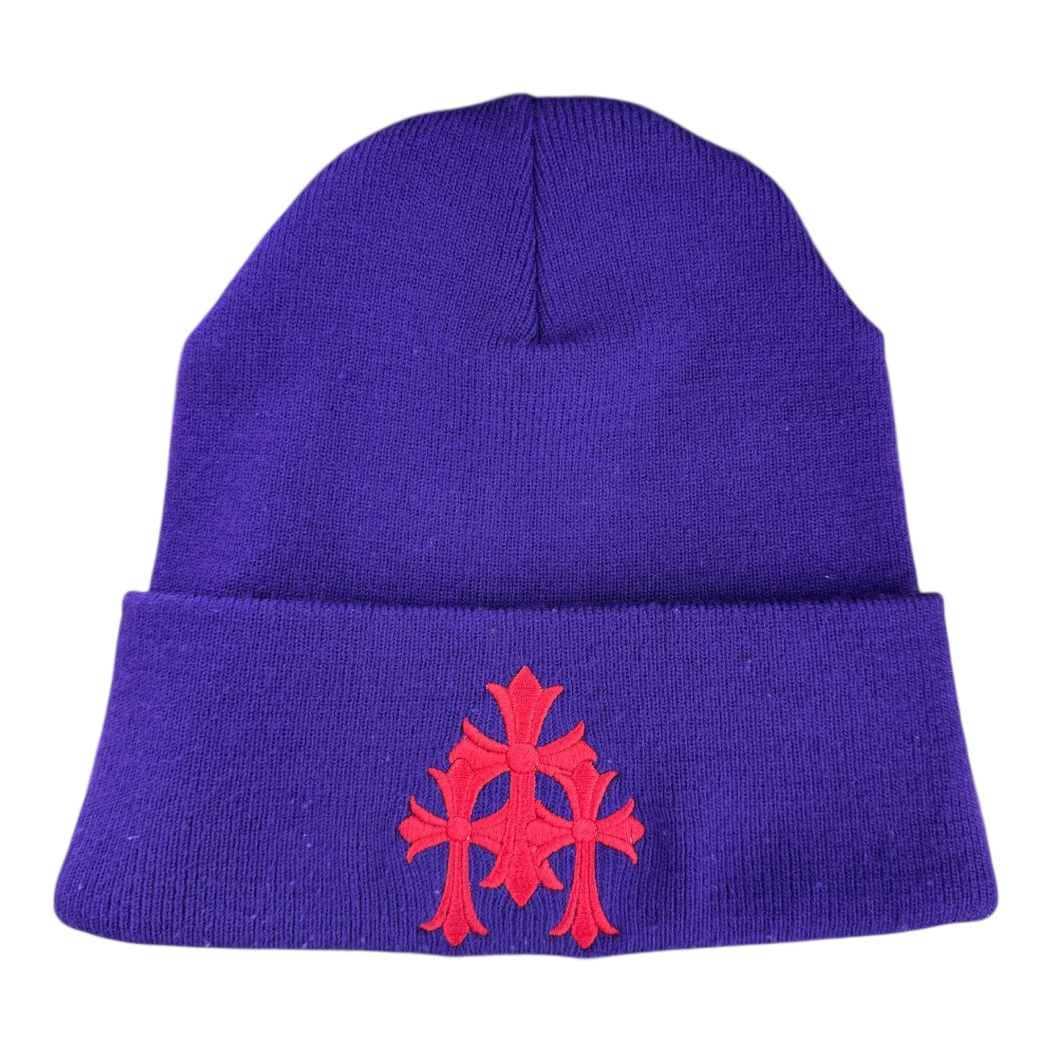 CHROME HEARTS PURPLE TRIPLE CROSS EMBROIDERED BEANIE