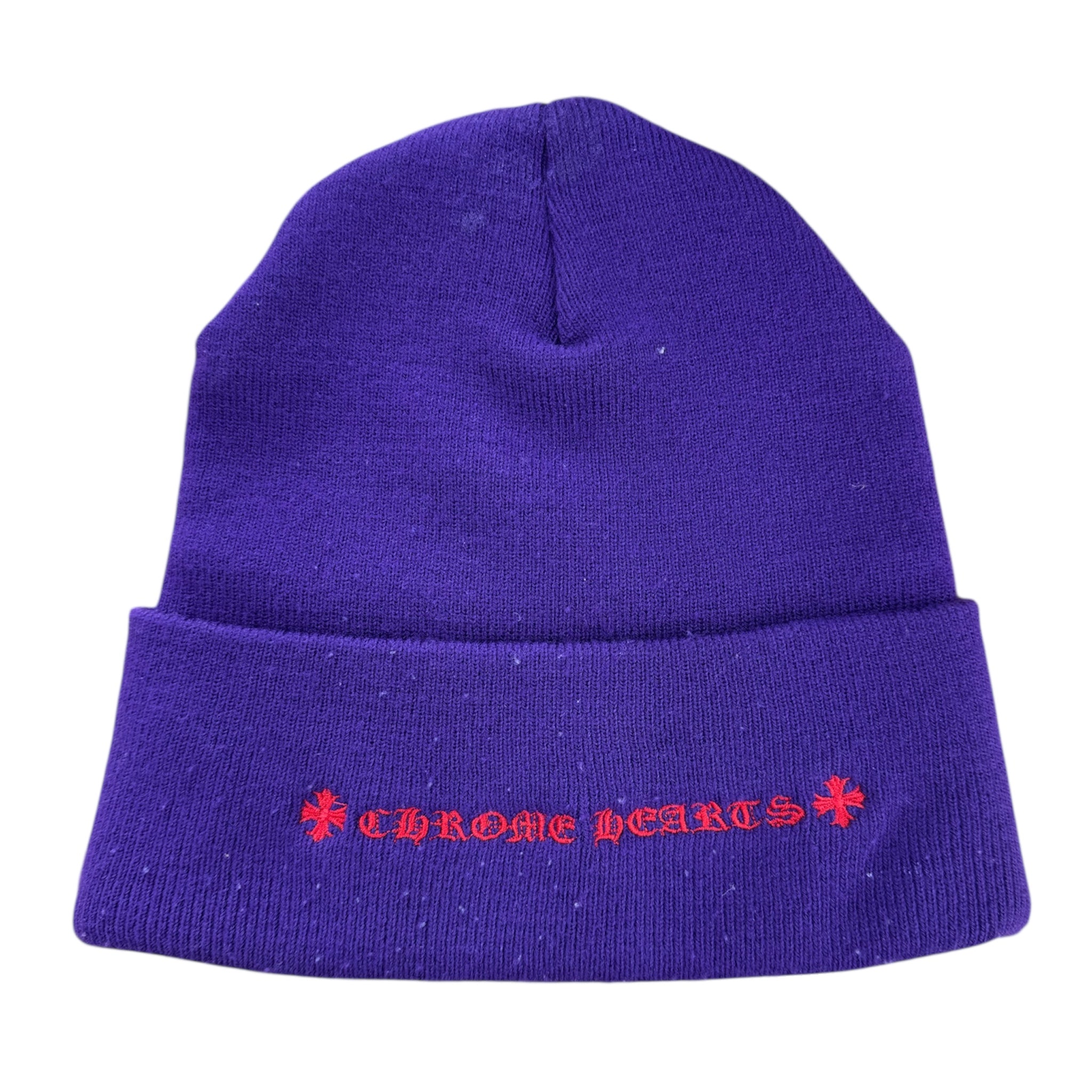 CHROME HEARTS PURPLE TRIPLE CROSS EMBROIDERED BEANIE