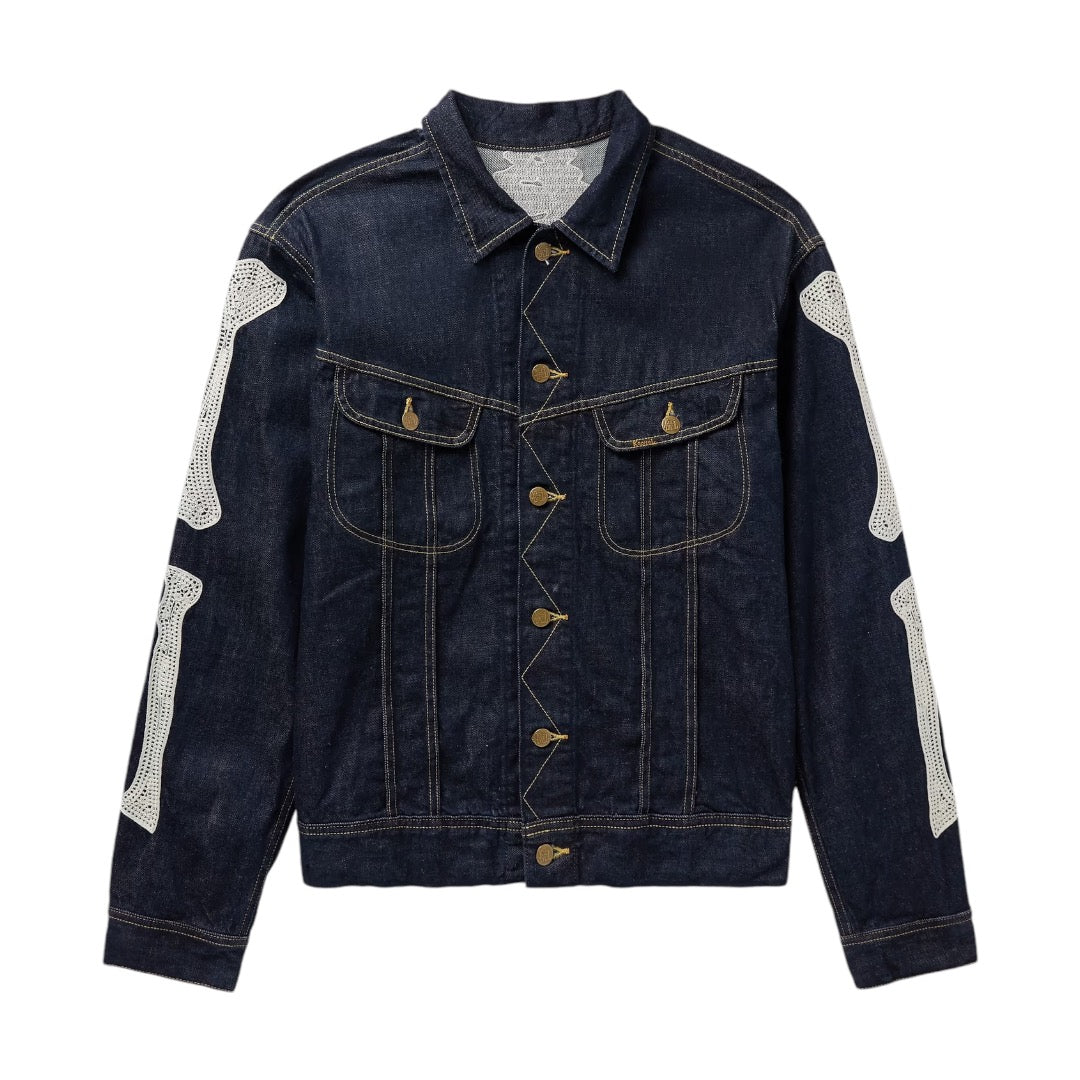 KAPITAL CROCHET-TRIMMED DENIM JACKET