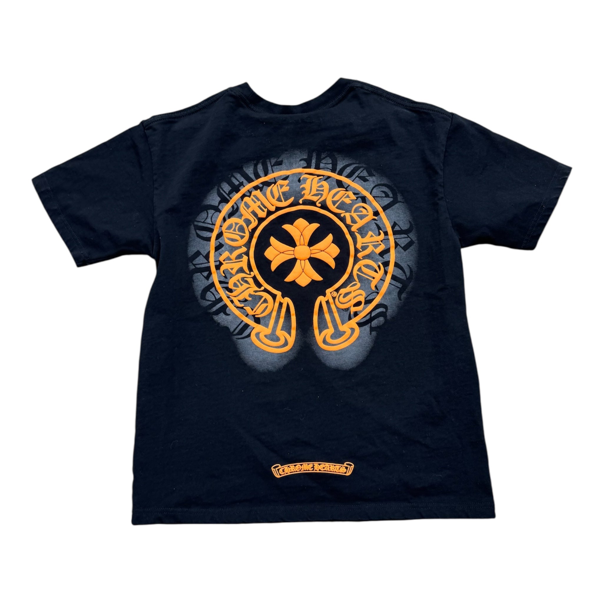 CHROME HEARTS ORANGE HORSESHOE LOGO TEE - BLACK
