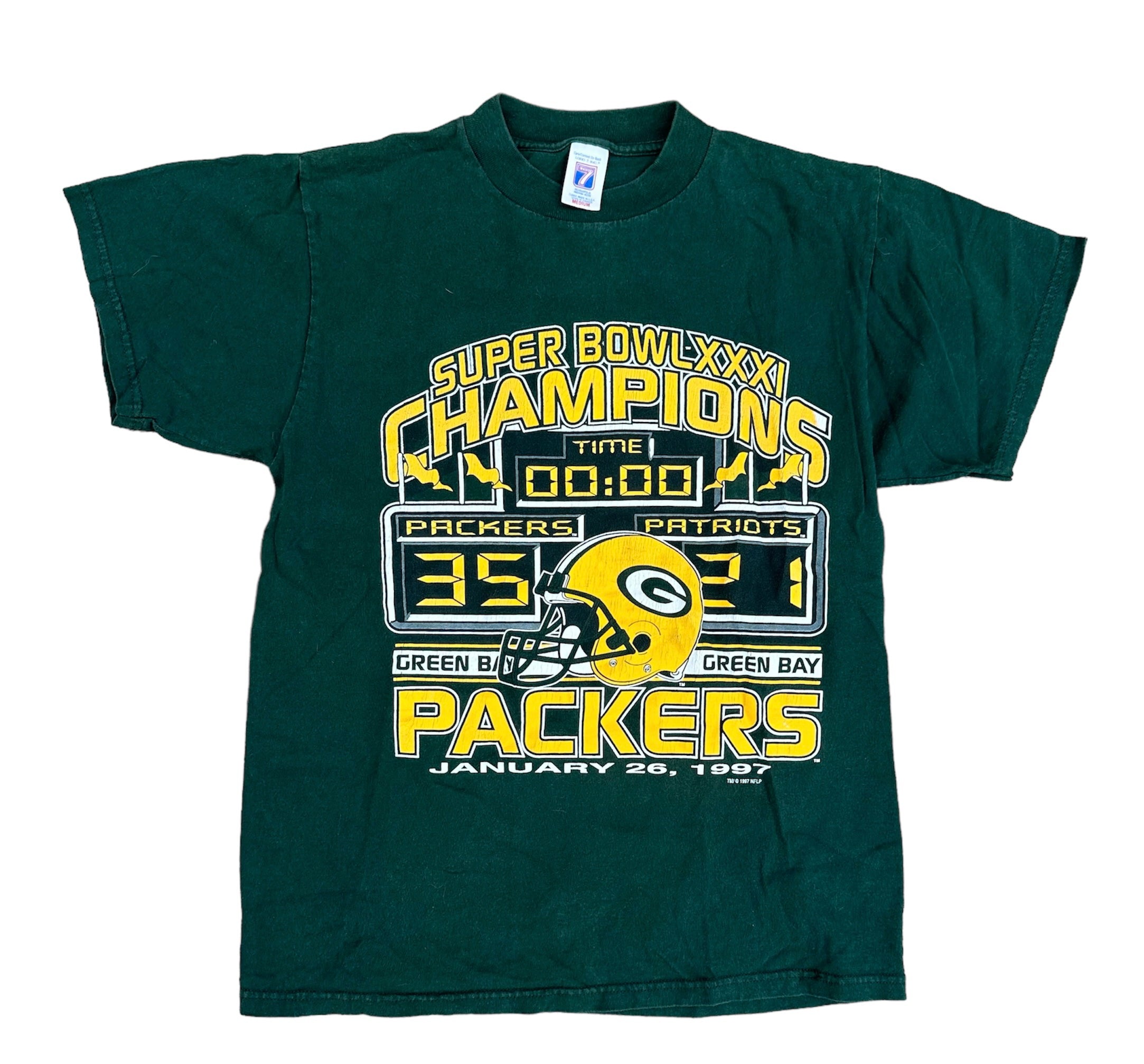 1997 GREEN BAY PACKERS SUPER BOWL SCORE BOARD TEE (LR)