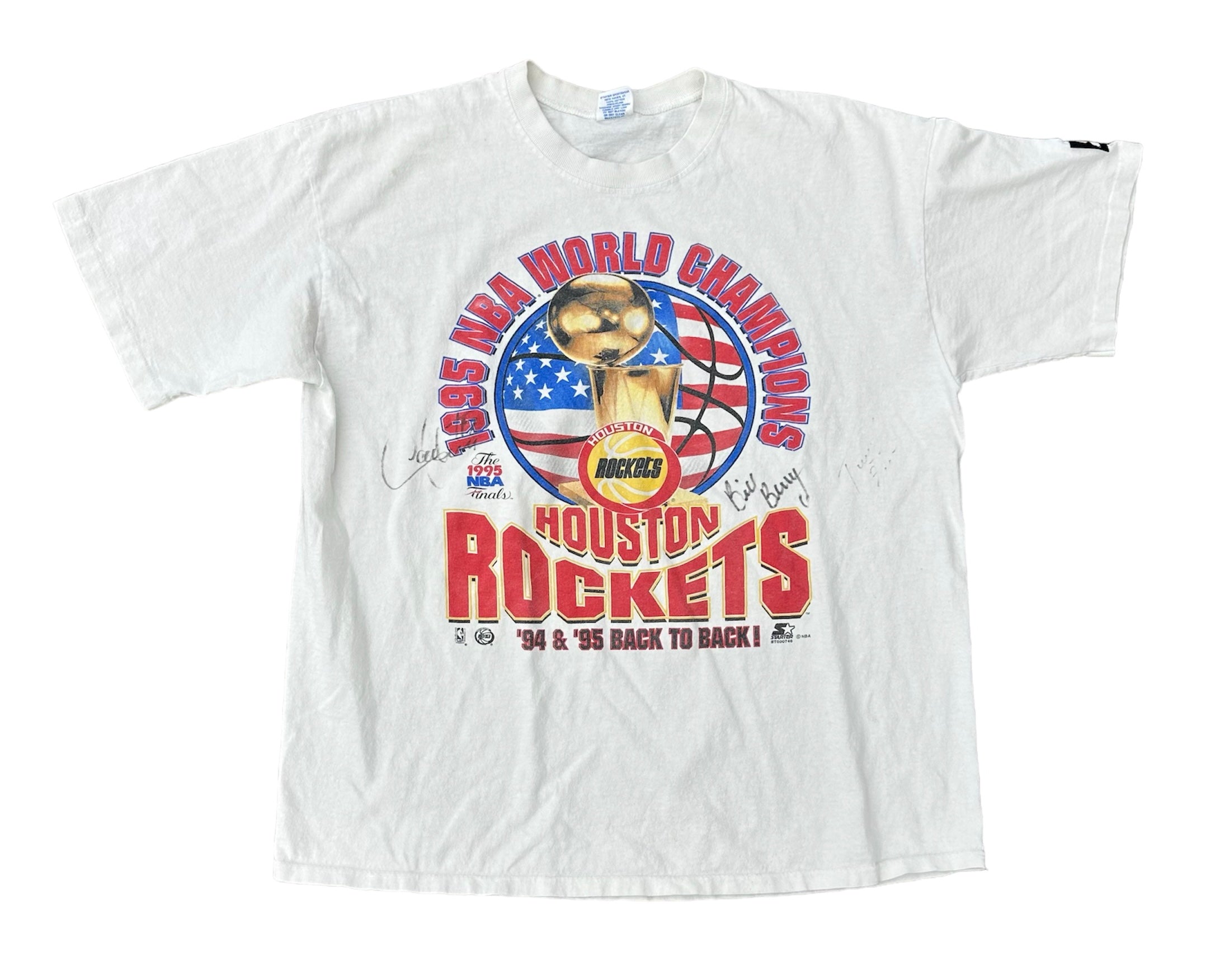 1995 HOUSTON ROCKETS WORLD CHAMPS TEE (AUTOGRAPHED)