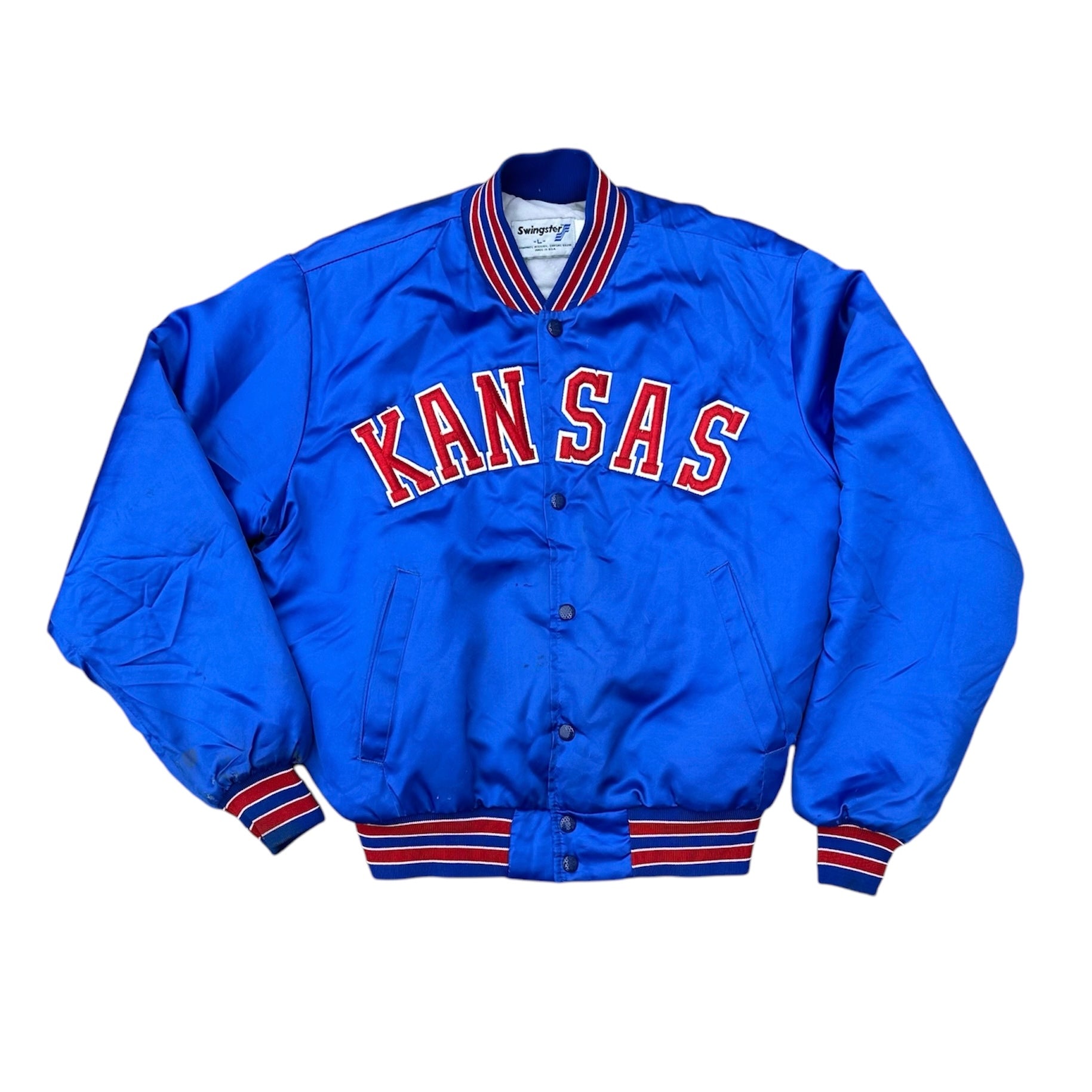 80’S KANSAS UNIVERSITY SWINGSTER SATIN BOMBER JACKET (LR)