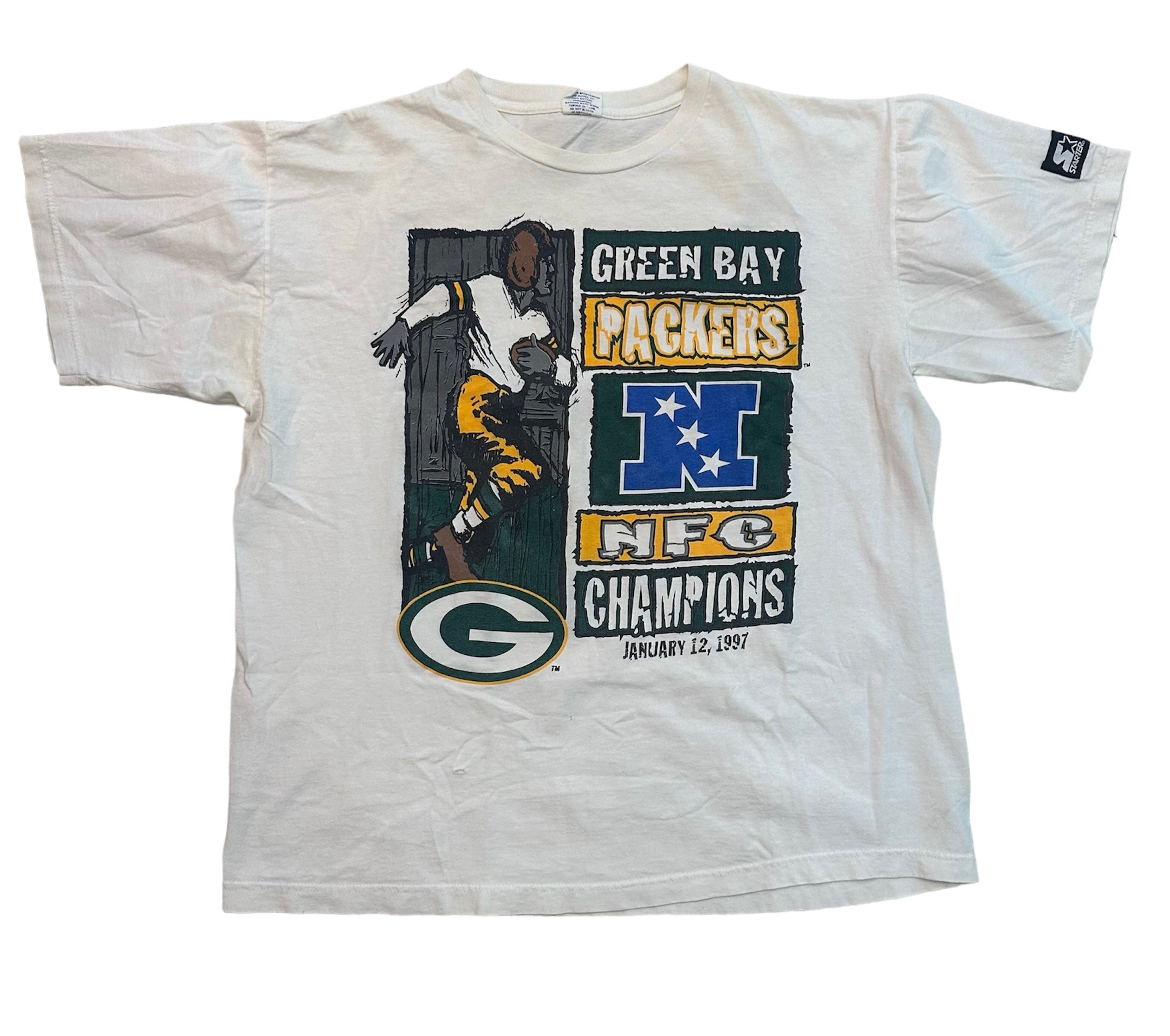 1997 STARTER GREEN BAY PACKERS NFC CHAMPS TEE (LR)