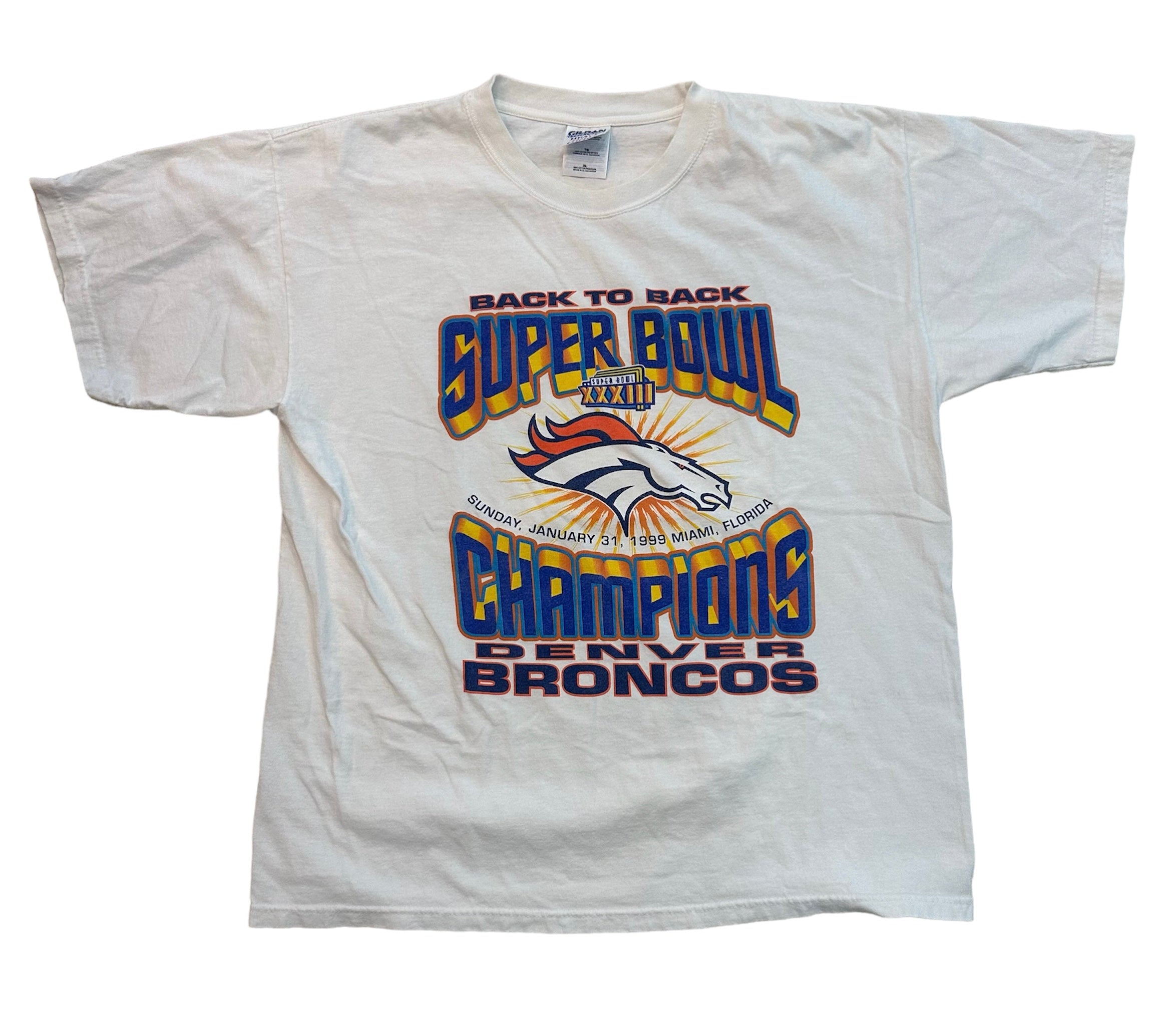 1999 DENVER BRONCOS BACK TO BACK CHAMPS TEE (LR)