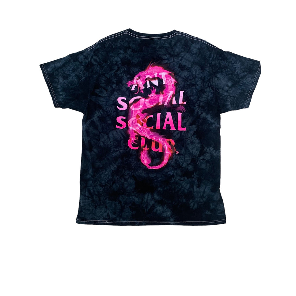 ASSC PINK FLAME DRAGON TEE - WASHED BLACK
