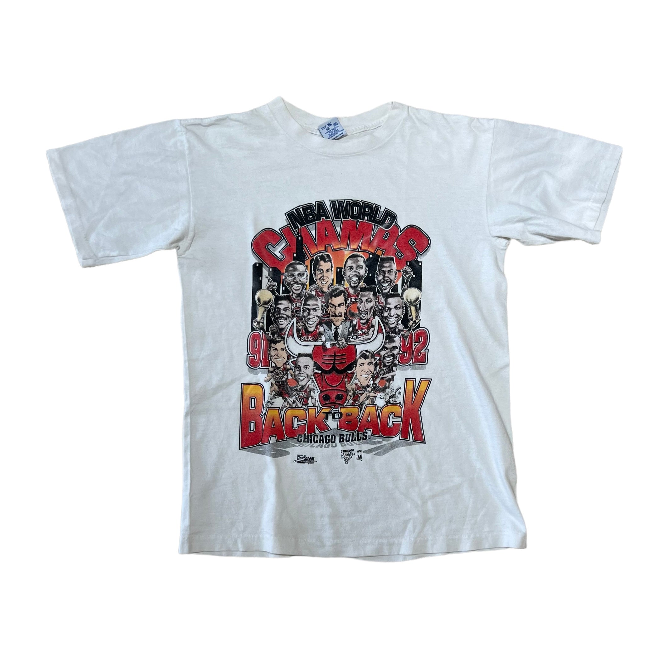 1992 CHICAGO BULLS BACK TO BACK CHAMPS CARICATURE TEE
